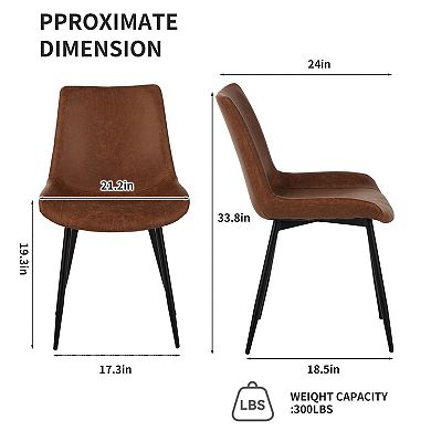 4PCS Dining Chairs, Upholstered Faux Leather Cushion Seat and Sturdy Metal Legs