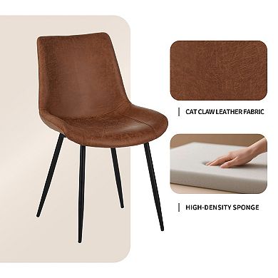 4PCS Dining Chairs, Upholstered Faux Leather Cushion Seat and Sturdy Metal Legs