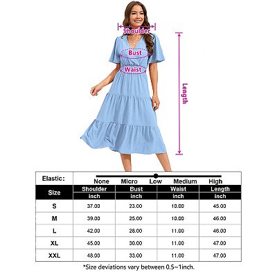Women's Wrap V Neck Midi Dress Short Sleeve Smocked Waist Tiered A Line  Pleated Flowy Long Dress