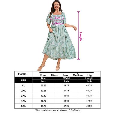 Women's Plus Size Maxi Dress Square Neck Short Sleeve Smocked Casual Summer Wedding Party Dresses