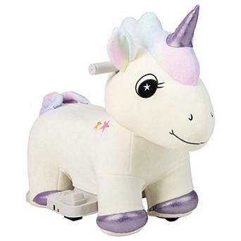 Gymax 6V Electric Animal Ride On Toy Unicorn Kids Plush Ride-on w/ Music & Handlebars