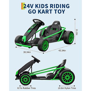 24V Kids Go Kart for Ages 8-12 with Dual 300W Motors, 9Ah Battery, High Speed 8.1 MPH, Music & Horn