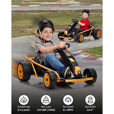24V Kids Go Kart for Ages 8-12 with Dual 300W Motors, 9Ah Battery, High Speed 8.1 MPH, Music & Horn