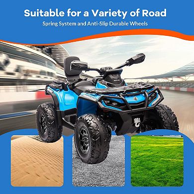 12V Kids Ride-On Electric ATV, 2 Leather Seater, 27V Battery, Adjustable Speeds 2-4 MPH for Kids 3-8