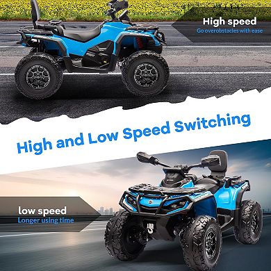 12V Kids Ride-On Electric ATV, 2 Leather Seater, 27V Battery, Adjustable Speeds 2-4 MPH for Kids 3-8