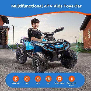 12V Kids Ride-On Electric ATV, 2 Leather Seater, 27V Battery, Adjustable Speeds 2-4 MPH for Kids 3-8