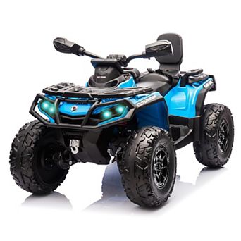 12V Kids Ride-On Electric ATV, 2 Leather Seater, 27V Battery, Adjustable Speeds 2-4 MPH for Kids 3-8