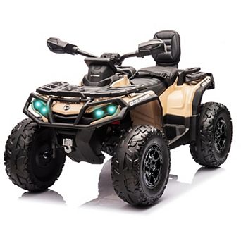 12V Kids Ride-On Electric ATV, 2 Leather Seater, 27V Battery, Adjustable Speeds 2-4 MPH for Kids 3-8