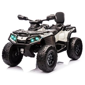 12V Kids Ride-On Electric ATV, 2 Leather Seater, 27V Battery, Adjustable Speeds 2-4 MPH for Kids 3-8