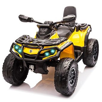 12V Kids Ride-On Electric ATV, 2 Leather Seater, 27V Battery, Adjustable Speeds 2-4 MPH for Kids 3-8