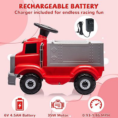 6V Ride-On Truck for Toddlers, Electric Car with Under-Seat Storage,LED Lights, Rechargeable Battery