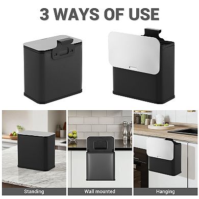1.3 Gallon Stainless Steel Trash Can with Manual Lift Lid, Inner Bucket and Charcoal Filter, Black