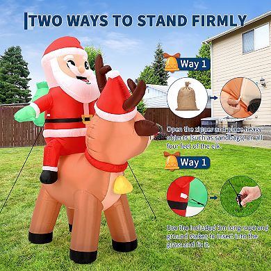 7FT Christmas Decorations Outdoor - Inflatable Santa Claus with Reindeer & 5 LED Lights