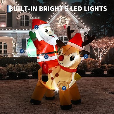 7FT Christmas Decorations Outdoor - Inflatable Santa Claus with Reindeer & 5 LED Lights