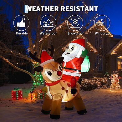 7FT Christmas Decorations Outdoor - Inflatable Santa Claus with Reindeer & 5 LED Lights