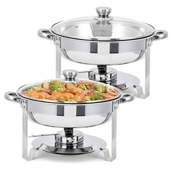 Chafing Dishes for Buffet, Stainless Steel 5-qt Round Buffet Servers and Warmers Set of 2, Glass Lid