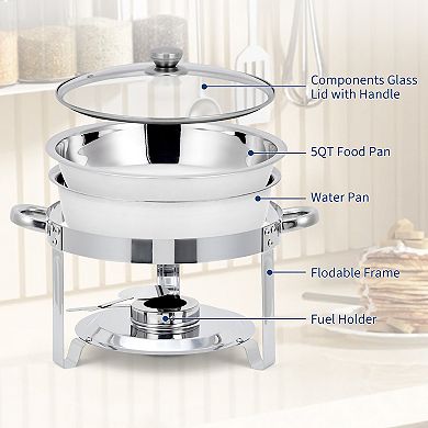 Chafing Dishes for Buffet, Stainless Steel 5QT Round Buffet Servers and Warmers Set of 2, Glass Lid