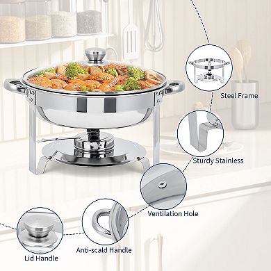 Chafing Dishes for Buffet, Stainless Steel 5QT Round Buffet Servers and Warmers Set of 2, Glass Lid