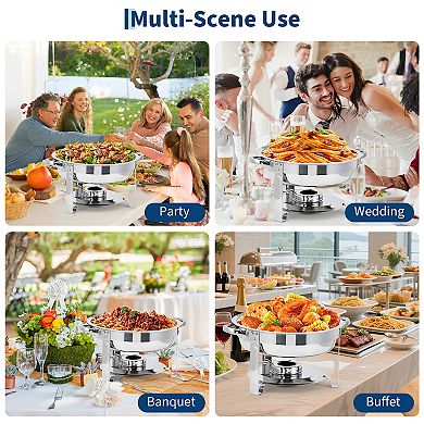 Chafing Dishes for Buffet, Stainless Steel 5QT Round Buffet Servers and Warmers Set of 2, Glass Lid