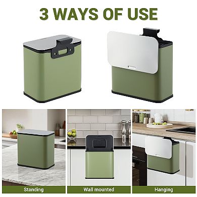 1.3 Gallon Stainless Steel Trash Can with Manual Lift Lid, Inner Bucket and Charcoal Filter, Green