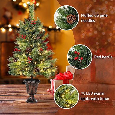 3 Ft Artificial Mini Tabletop Christmas Treewith 70 LED Warm Lights