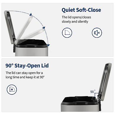 3.2 Gallon Stainless Steel Step-on Trash Can with Soft-Close Lid & Removable Inner Bucket, Silver