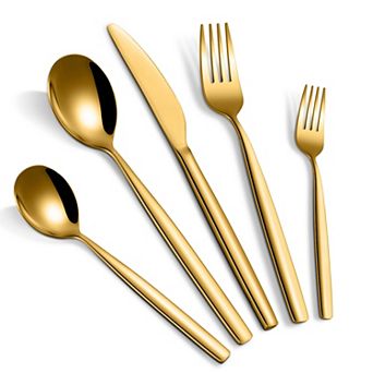 30 pc Stainless Steel Flatware Set for 6 with Mirror Polish, Dishwasher Safe, Gold