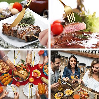 30pcs Stainless Steel Flatware Set for 6 with Mirror Polish, Dishwasher Safe, Gold