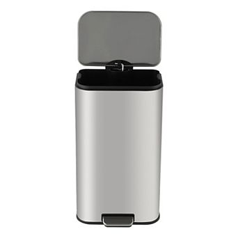 13.2 Gallon Stainless Steel Step-on Trash Can with Soft-Close Lid & Removable Inner Bucket, Silver