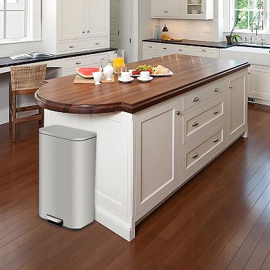 13.2 Gallon Stainless Steel Step-on Trash Can with Soft-Close Lid & Removable Inner Bucket, Silver