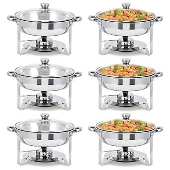 Chafing Dishes for Buffet, Stainless Steel 5-qt Round Buffet Servers and Warmers Set of 6, Glass Lid