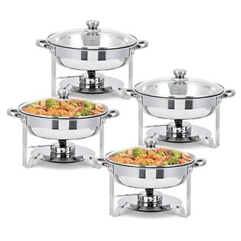 Chafing Dishes for Buffet, Stainless Steel 5-qt Round Buffet Servers and Warmers Set of 4, Glass Lid