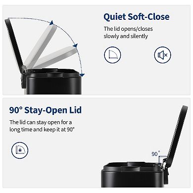 5.3 Gallon Stainless Steel Step-on Trash Can with Soft-Close Lid & Removable Inner Bucket, Black