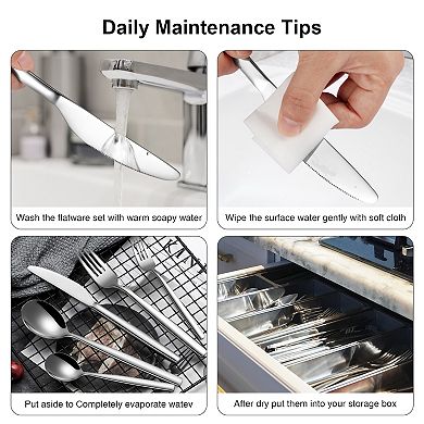 30pcs Stainless Steel Flatware Set for 6 with Mirror Polish, Dishwasher Safe, Silver