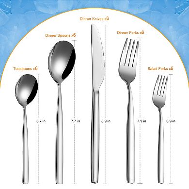 30pcs Stainless Steel Flatware Set for 6 with Mirror Polish, Dishwasher Safe, Silver