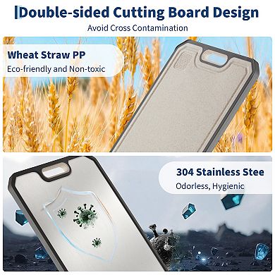 Double-Sided Stainless Steel Cutting Board with Deep Juice Grooves & Built-In Handles, 15"x10"