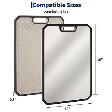 Double-Sided Stainless Steel Cutting Board with Deep Juice Grooves & Built-In Handles, 15"x10"