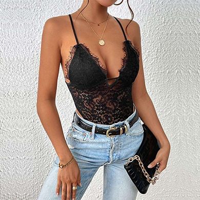 Women's Floral Lace Scallop Spaghetti Strap Sleeveless Sheer Tank Cami Top Blouse