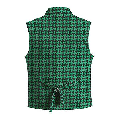 Men's Slim Fit Double-Breasted Houndstooth Formal Vest