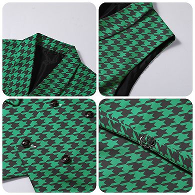 Men's Slim Fit Double-Breasted Houndstooth Formal Vest
