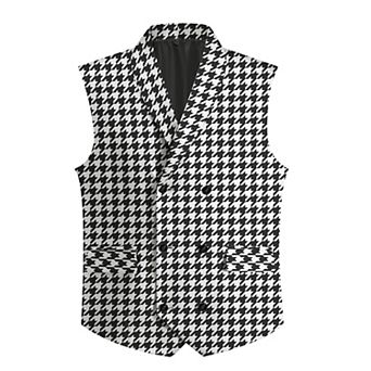 Men's Slim Fit Double-Breasted Houndstooth Formal Vest