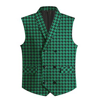 Men's Slim Fit Double-Breasted Houndstooth Formal Vest