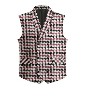Men's Slim Fit Double-Breasted Houndstooth Formal Vest