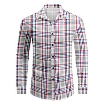Men's Formal Casual Slim Fit Button Down Stripe Checked Long Sleeve Shirt