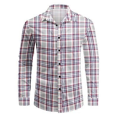 Men's Formal Casual Slim Fit Button Down Stripe Checked Long Sleeve Shirt