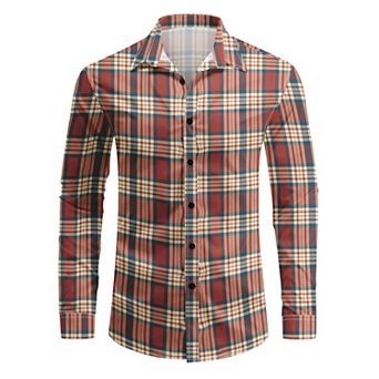 Men's Formal Casual Slim Fit Button Down Stripe Checked Long Sleeve Shirt