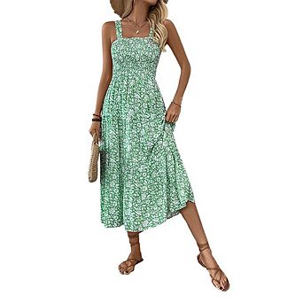 Womens Summer Dress Floral Maxi Casual Dress Sleeveless Spaghetti Strap Ruffle Beach Long Dresses