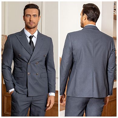 Men's 2 pc Slim Fit Double-Breasted Peak Lapel Solid Business Suit Set