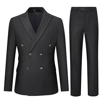 Men's 2 pc Slim Fit Double-Breasted Peak Lapel Solid Business Suit Set