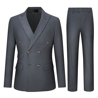 Men's 2 pc Slim Fit Double-Breasted Peak Lapel Solid Business Suit Set